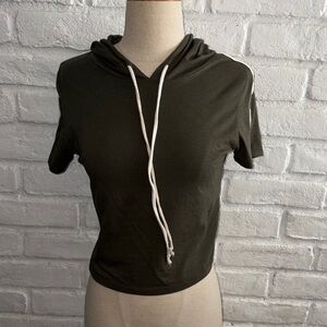 Olive Green Short Sleeve Hoodie Top Size Junior S
